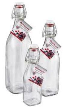 GARRAFA QUAD. 1L VIDRO C/MOLA